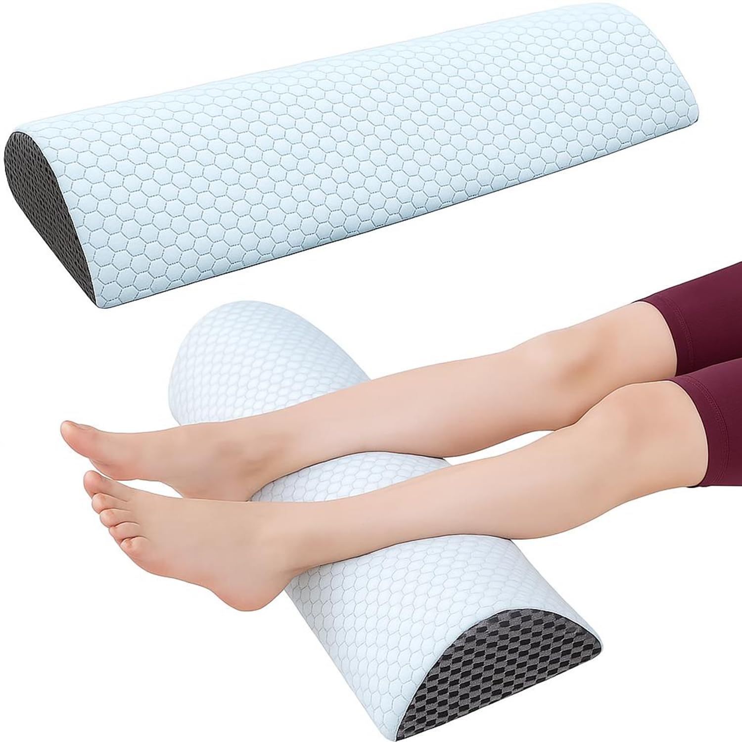 Almohada piernas Dormir,Almohada para Piernas,Cojín para Dormir de Lado,Cojín ergonómico Fabricado con Espuma viscoelástica con Memoria, Transpirable y Lavable a máquina. (Blanco Azul 1)