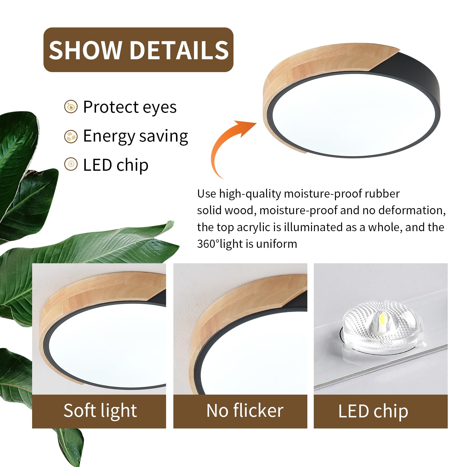 Plafón Led Ronda 24W, Luz Blanca Fría 6000K, Paquete de 2 Lámparas Techo Negro para Salón, Cocina, Comedor, Dormitorio