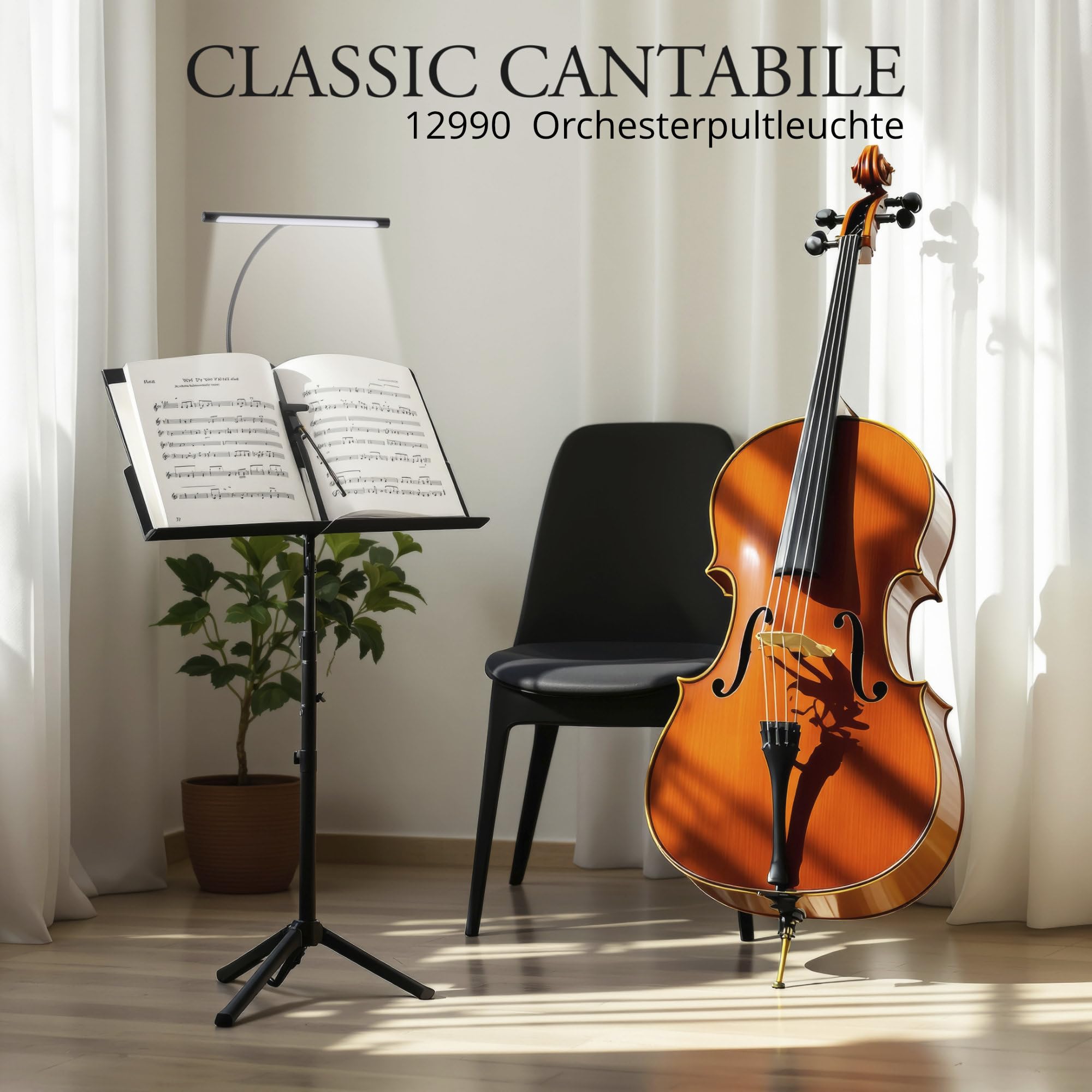 Classic Cantabile SM Orchesterleuchte für Notenpult - Dimmbare Klemmlampe LED mit Memory-Funktion - Tischlampe mit Schwanenhals - Warm-weißes Licht, 78 LEDs - Notenpultleuchte - Klavierlampe Schwarz