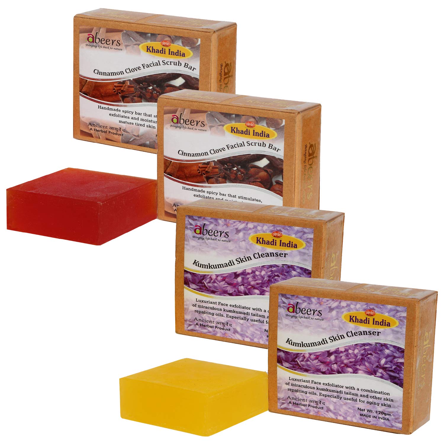 Khadi Abeers Cinnamon Clove & Kumkumadi Skin Cleanser Luxury Soap, 120 g (Pack of 4)