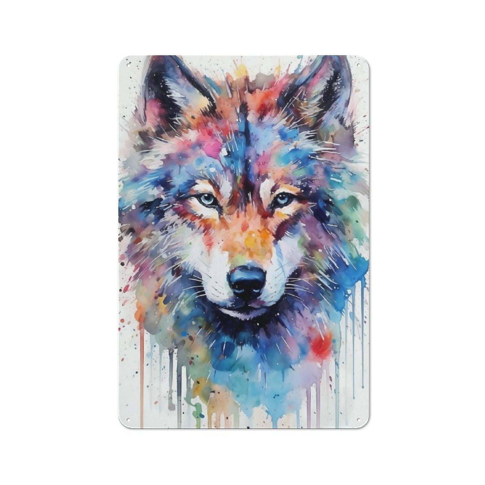 Nostalgic Wolf Watercolors Decorative Tin Sign 30x20cm, Vintage Wall Decor for Lounge, Study, Pub Or Wall Gallery