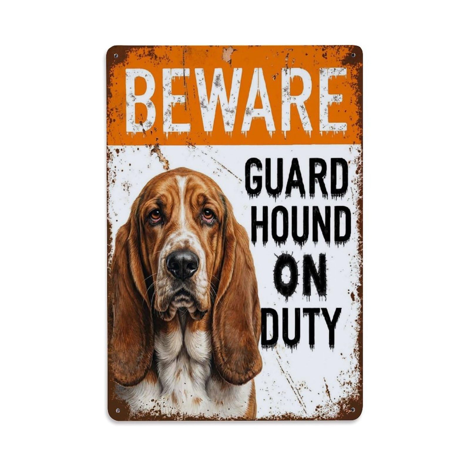 Vintage Funny Hound Guard Beware of Dog Terrace Metal Tin Sign Plaque Wall Decor for Cafe, Club Bar, Office, Garden Metal Poster 8x12Inch