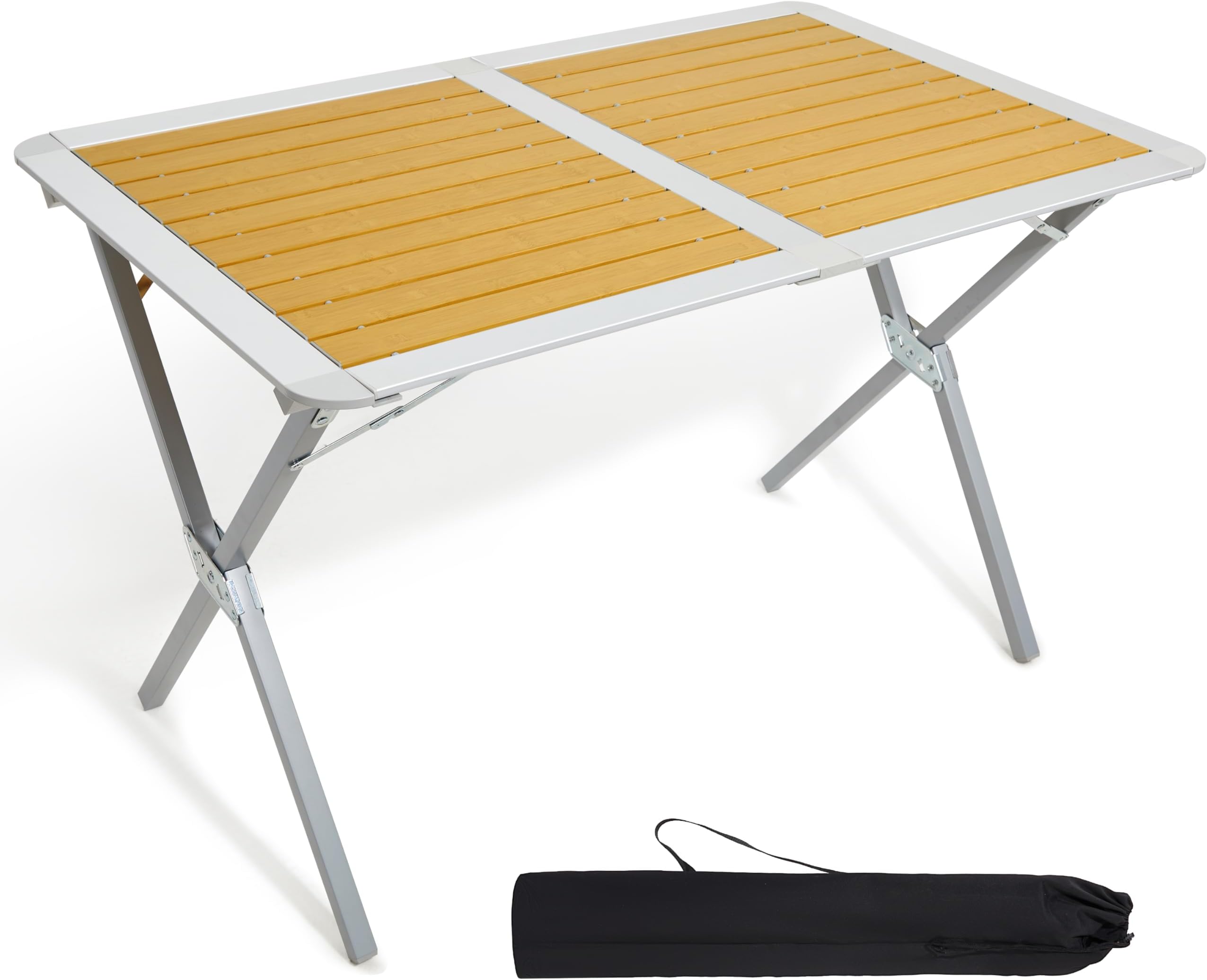 – TIMBER RIDGE 110x70cm Folding Camping Table, Aluminium Roll Up Garden Table, Foldable Picnic Table with Slatted Top for 4-6 People, Fold up Table with Carrying Bag for Beach Fishing Outdoor BBQ