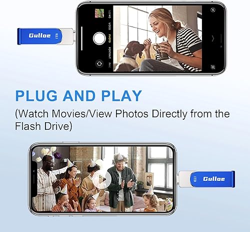 Vista 4 de Gulloe - Memoria USB para iPhone 1TB, memoria USB para fotos, almacenamiento externo, pulgar, para iPhone, iPad, computadora Android (azul)