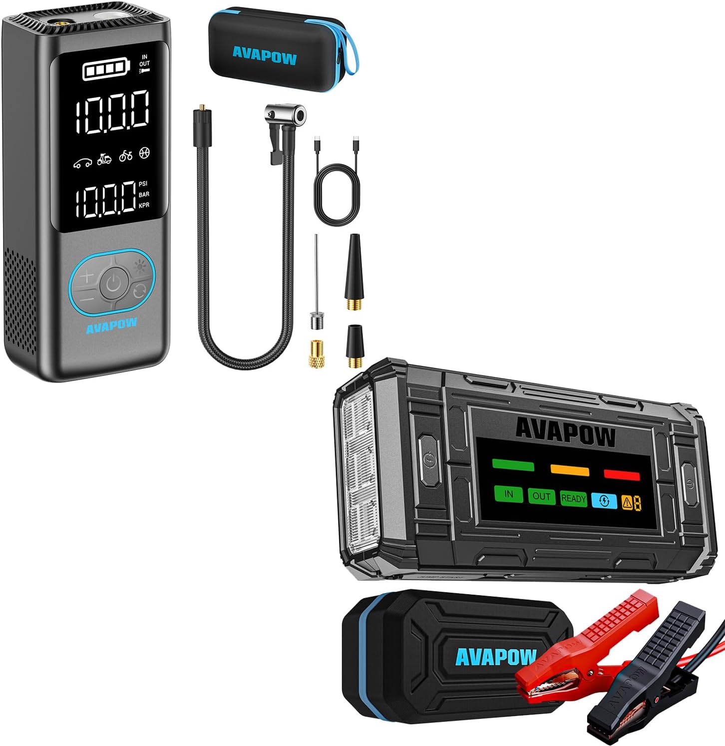 2025 New Models Avapow TJ18 Jump Starter 8000a with Avapow AP18 150 PSI Tire Inflator