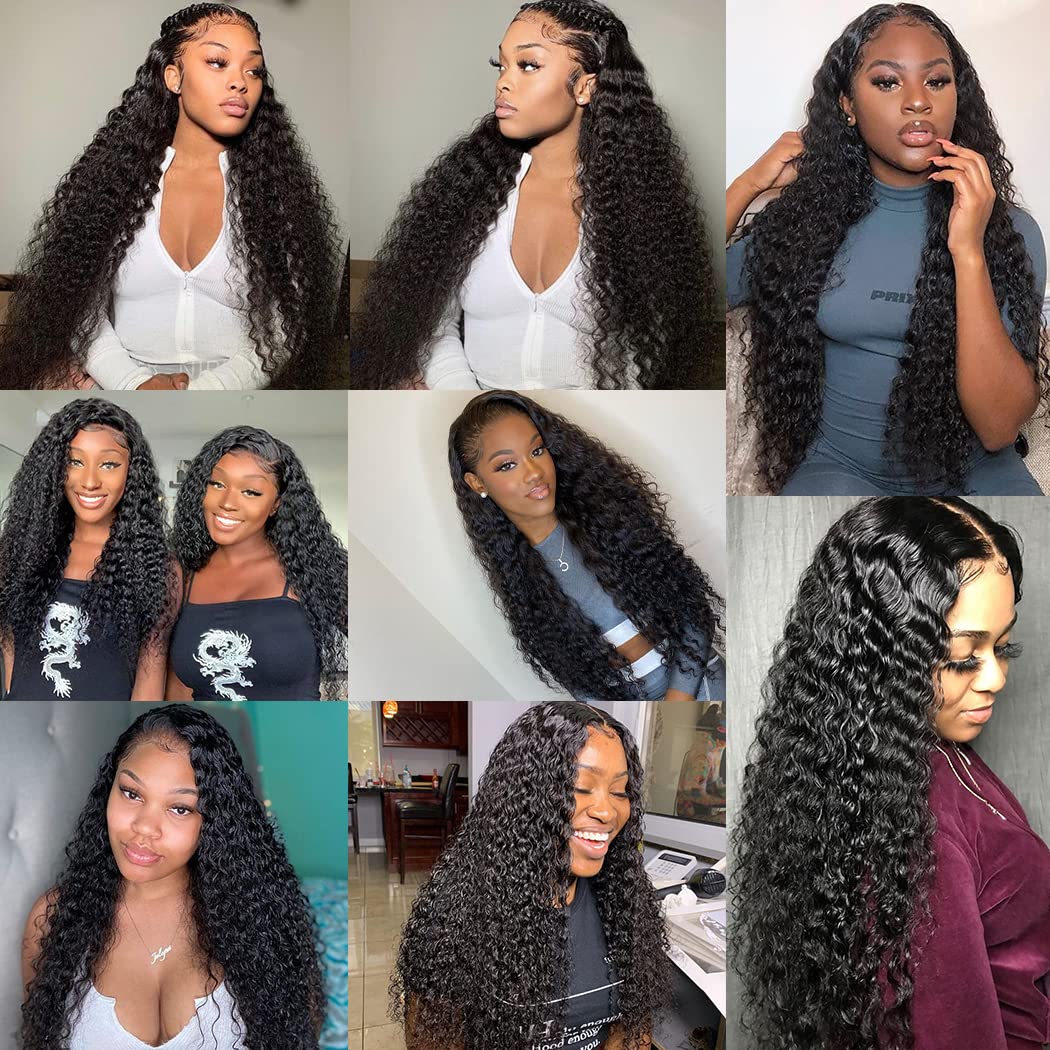 HD Lace Front Wigs For Black Women Deep Wave Lace Front Wigs Human Hair Pre Plucked Bleached Knots with Baby Hair Glueless 13x4 Brazilian Virgin Lace Wigs Human Hair Deep Wave Curly Lace Wigs(22Inch)