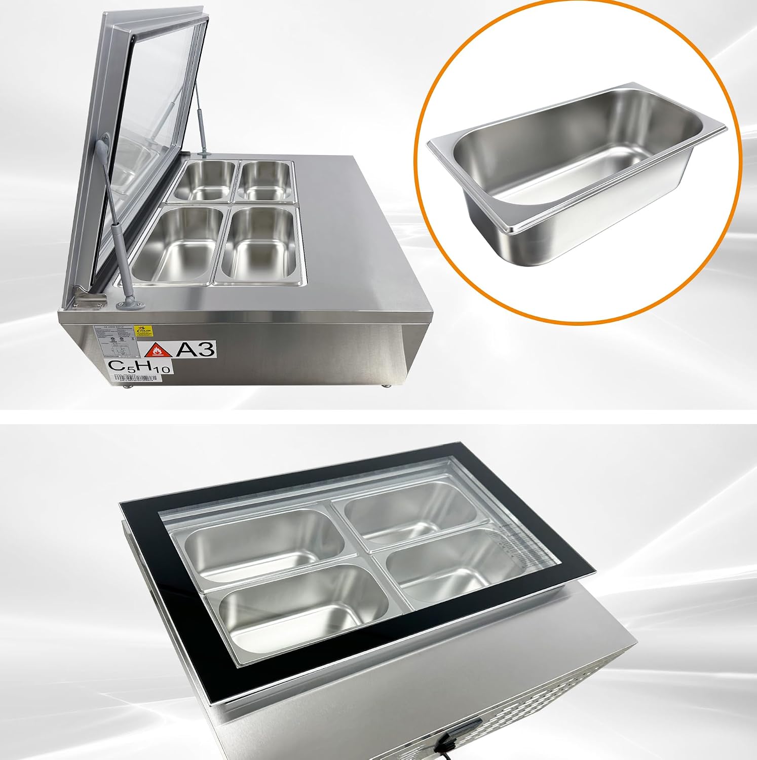 Gelato Freezer Display Case Dipping Cabinet Pan Ice cream Countertop White Frame 4 Pan DW-67L 32"Width