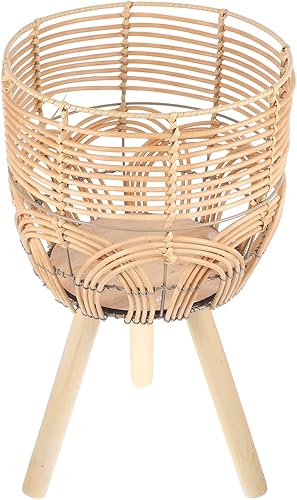 GANAZONO Soporte para plantas de interior, soporte tejido para plantas de bambú, soporte de cesta de flores de madera de bambú, estante bohemio para