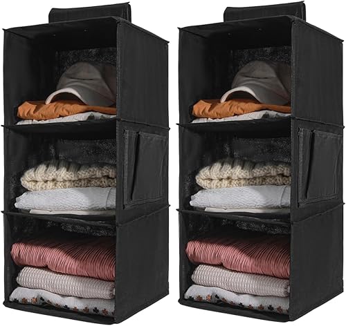 Miniatura 7 de YRCBEHFU Paquete de 2 organizadores colgantes para armario, estantes colgantes de 4 niveles para armario con inserciones de bambú resistentes, color