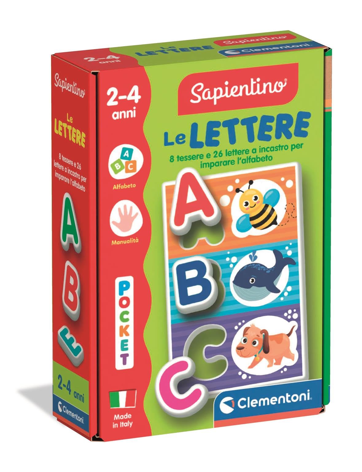 Clementoni Sapientino - Le Lettere, Gioco Educativo per Bambini 2-4 Anni con Tessere per Imparare Le Lettere dell'Alfabeto, Made in Italy, Lingua Italiana, 16862
