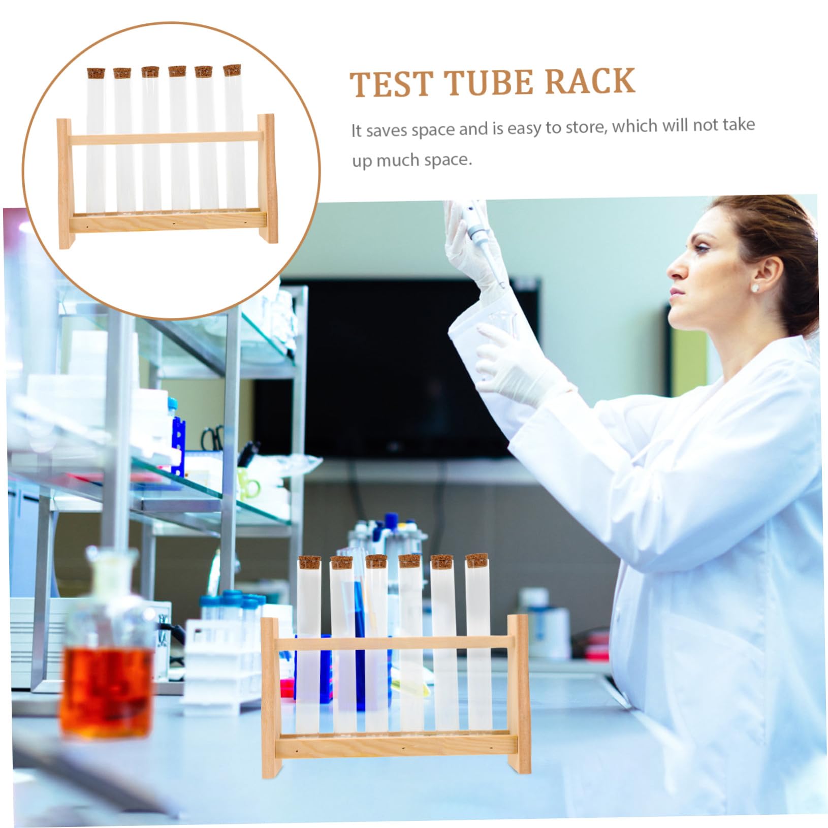 IMIKEYA Supporto per Provette in Vetro con Portaprovette in Legno Supporto per Provette da Laboratorio Versatile per Esperimenti Scientifici Lezioni di Chimica e Uso Domestico Compatto e