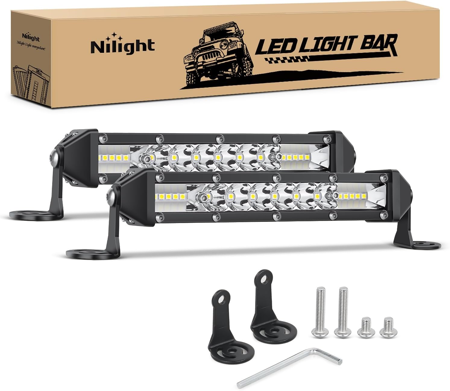 Nilight Slim LED Light Bar 2Pcs 7 Inch 16LED Single Row Spot Flood Combo Fog Driving Work Lighting Roof Bumper Lamp Offroad for 4×4 Trucks SUV ATV UTV Nilight Slim LED Light Bar 2Pcs 7 Inch 16LED Single Row Spot Flood Combo Fog Driving Work Lighting Roof Bumper Lamp Offroad for 4×4 Trucks SUV ATV UTV
