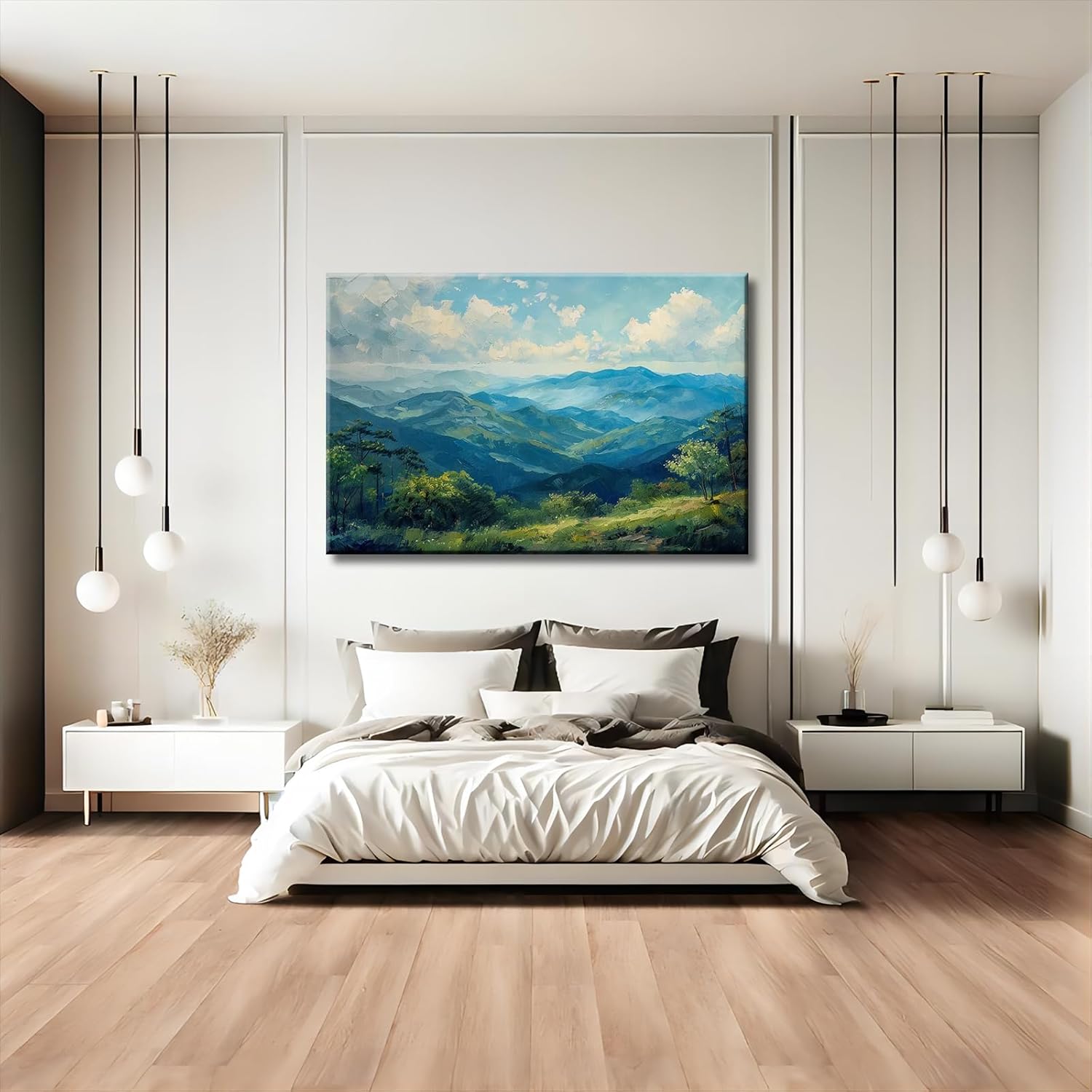 Blue Ridge Mountains Painting of North Carolina Landscape Wall Art, Appalachian Highlands Painting of North Carolina Nature Wall Art (Framed,16×24 inch) 16W''×24L''