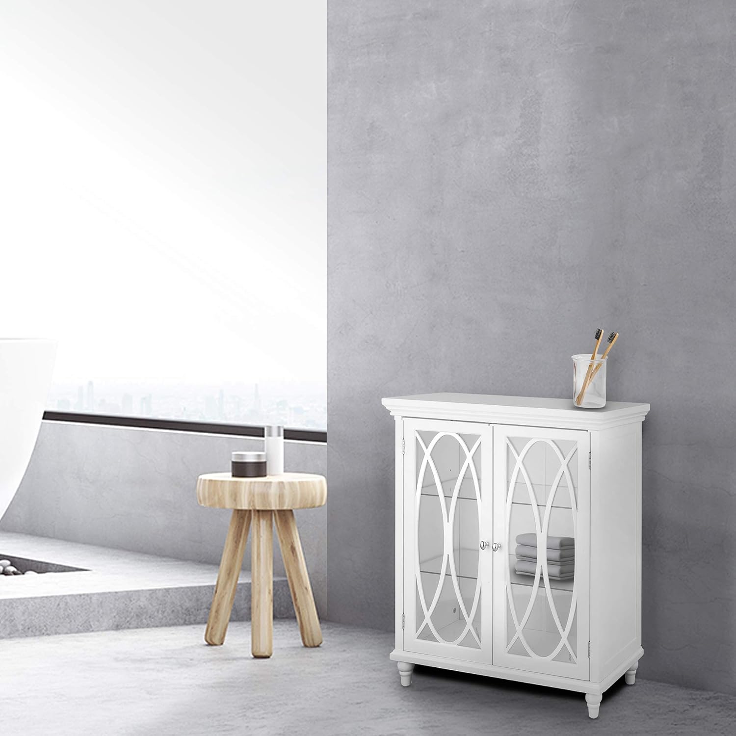 Teamson Home Florence 26 in. x 32 in. 2-Door Freestanding Wooden Floor Cabinet with Adjustable Shelves for Storage Solutions in Bathrooms, Kitchens, Laundry Rooms, Home Offices, White