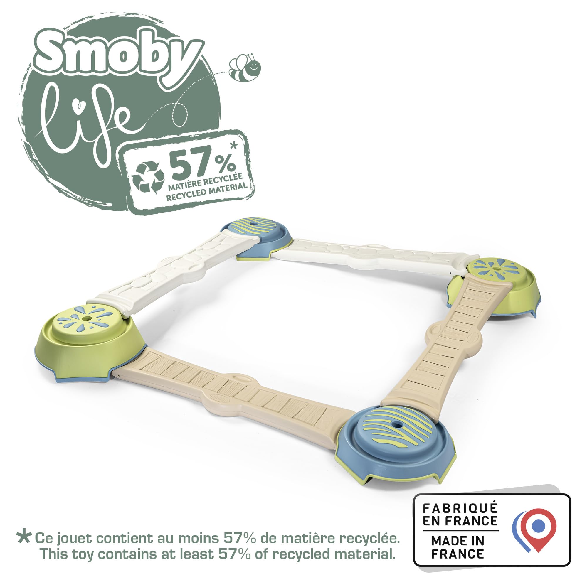 Smoby Life - Percorso Avventura - Percorso Motricità - 4 blocchi e 4 tavole - Fino a 3,5 m di lunghezza - Materiale riciclato - Dai 2 anni in su - Prodotto in Francia