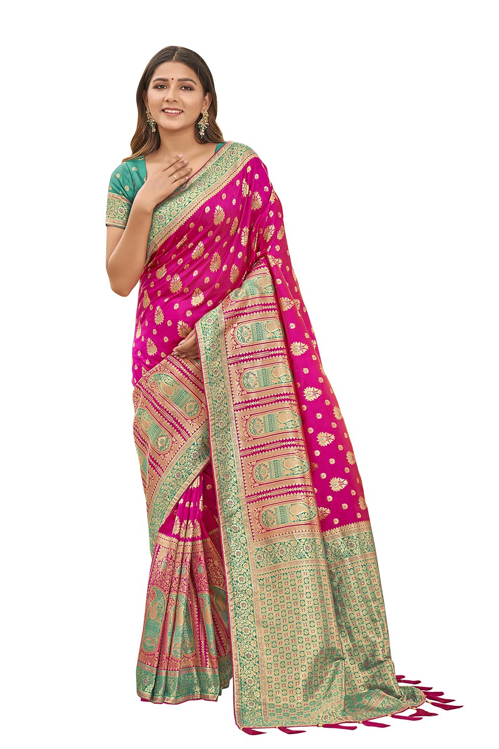 monjolika fashion Women's Rich Zari Weaving Work Banarasi Silk Saree With Unstitched Blouse Piece-picture-29