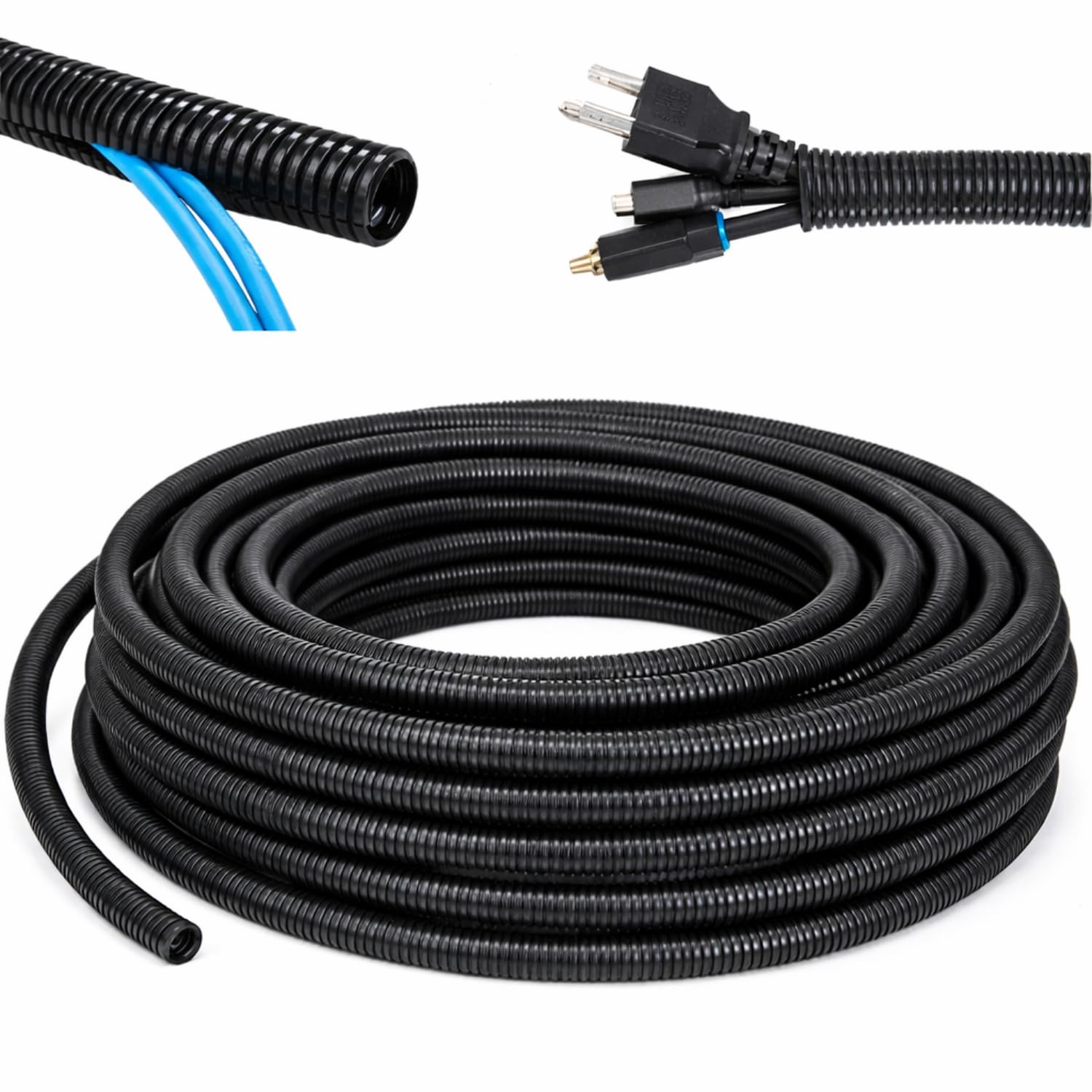 Corrugato da Esterno con Tirafilo Ø 25 mm x 50 m Guaina per Cavi Elettrici Tubo Corrugato Esterno Protettivo Isolante Flessibile in ABS Copricavo Nero Raccogli Cavi per Casa Auto Ufficio