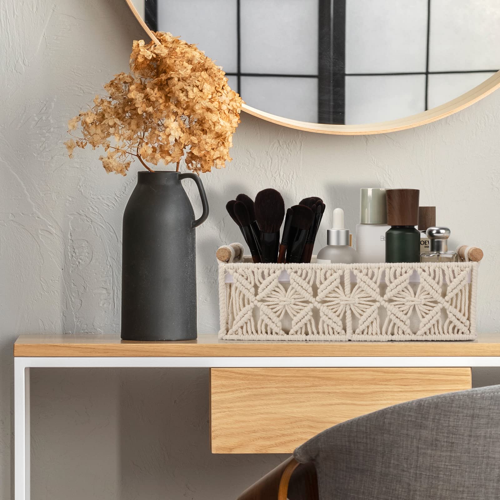 HOSROOME Lot De 2 Paniers De Rangement En Macramé De Style Bohème Pour Organiser - Panier Décoratif Tissé Pour Comptoir - Panier à Papier Toilette