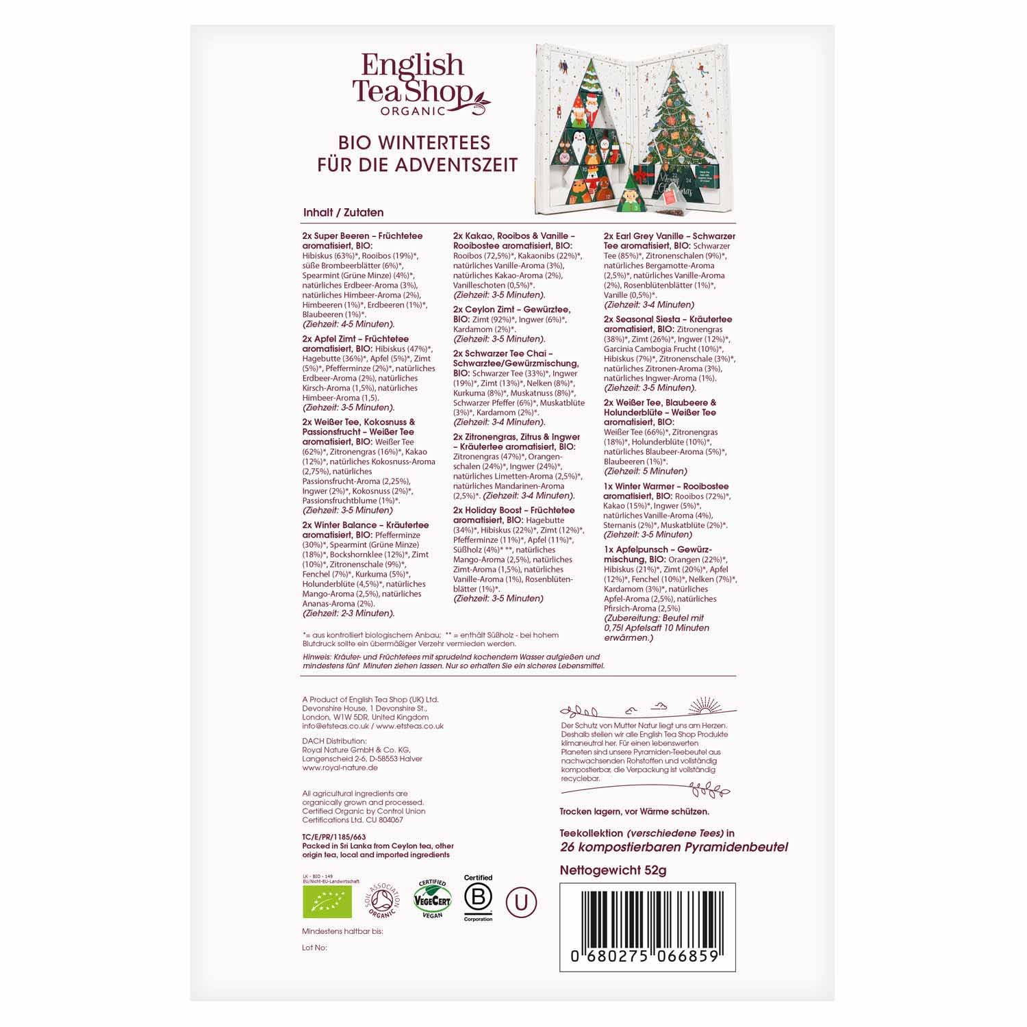 ETS - BIO Teebuch Tee Adventskalender, 24 x Chai, Früchtetee, Kräutertee & Highlights | Großer Buch-Adventskalender mit kompostierbaren Pyramidenbeutel