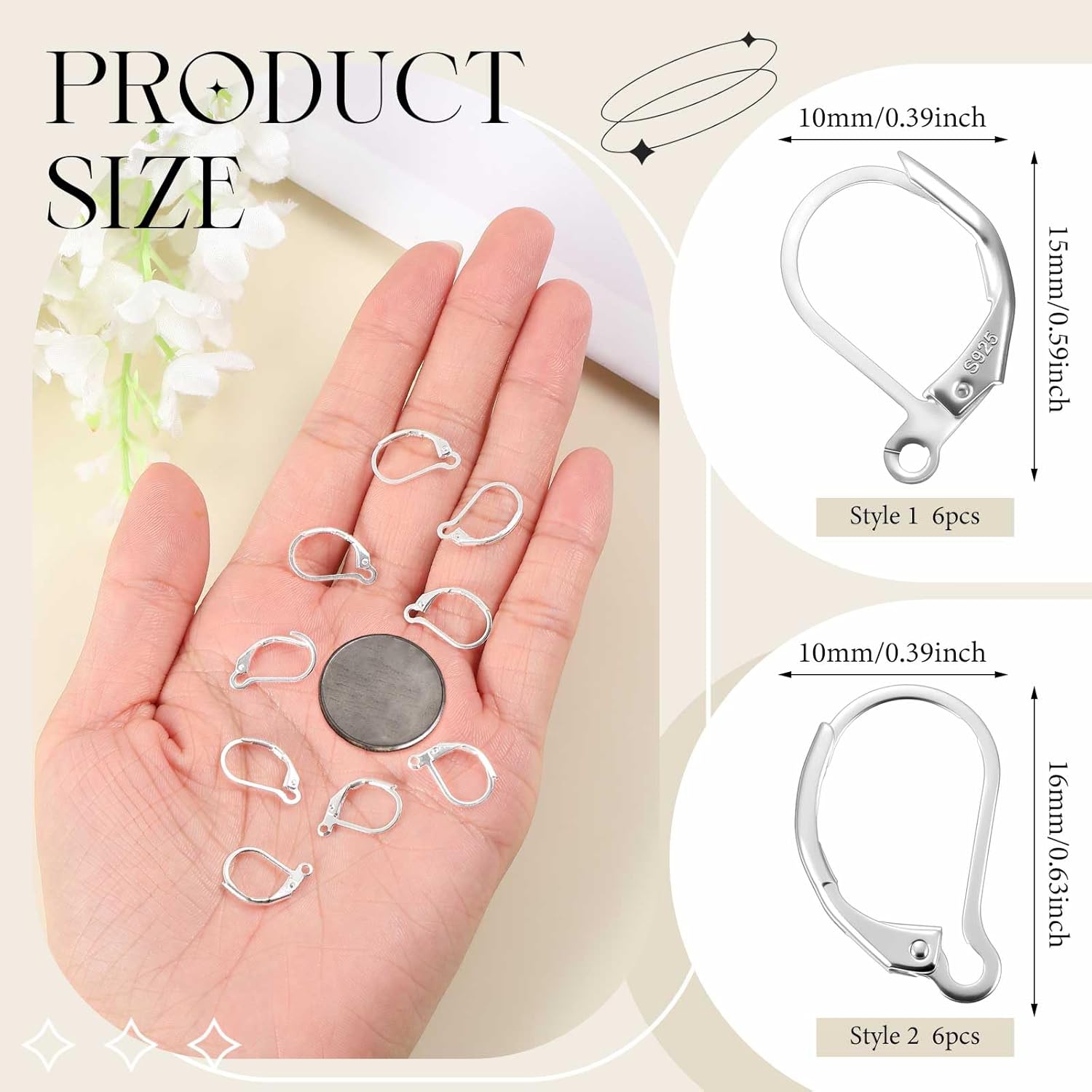 12 Pcs Silver Leverback French Earring Hooks Anti Sensitive Dangles Earring Hooks Lever Back Clasps Interchangeable Ear Wire Findings Supplies for Women Jewelry Making DIY Crafts, 2 Styles - Image 2