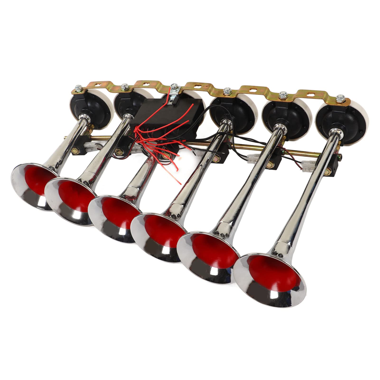 6 Trompeten-Lufthupen-Ersatz für LKWs, Busse, Boote, DC 12 V 24 V, 160 dB, elektrisches Lufthorn-Set, super lautes Zughupen-Set, Luftkompressor