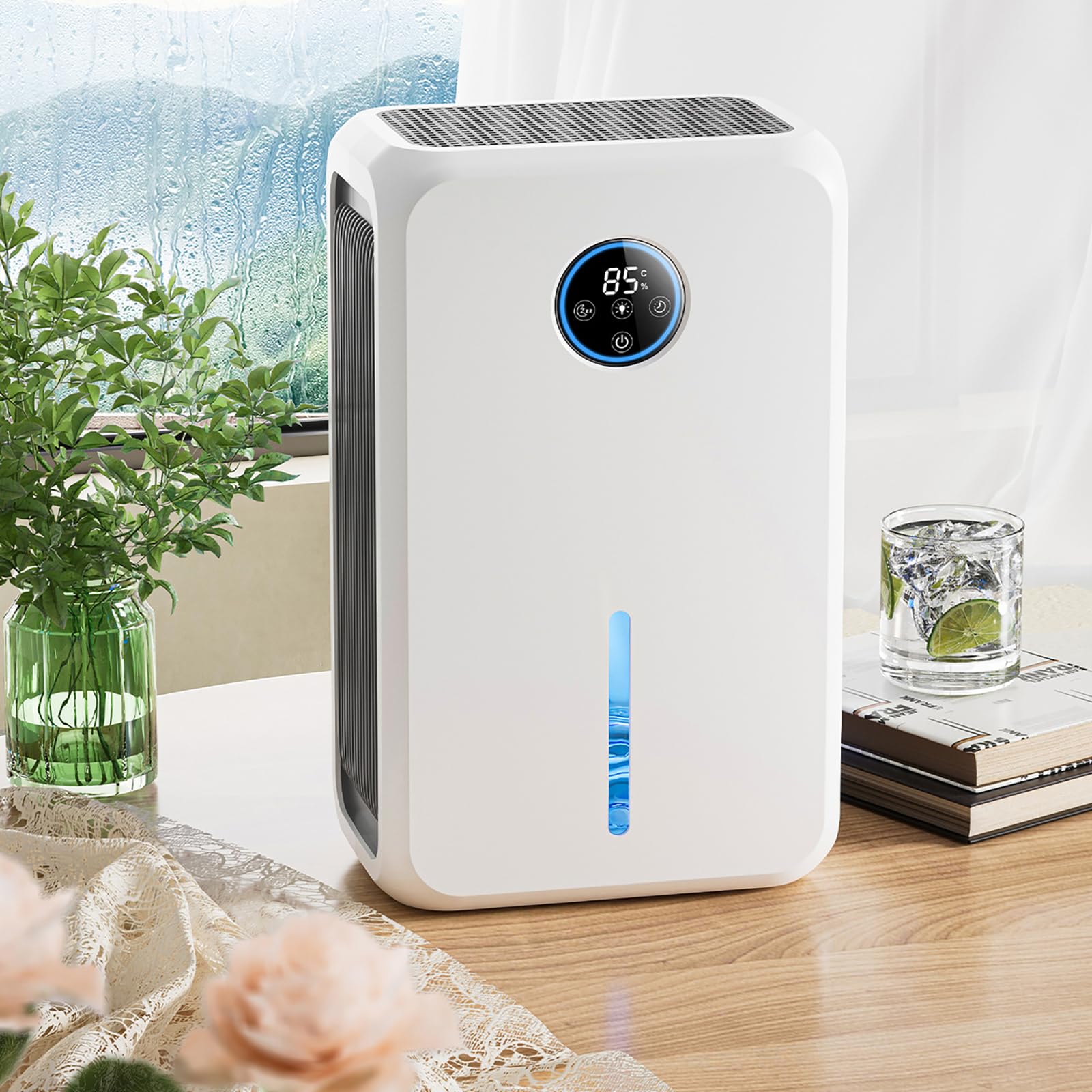 Deumidificatore con serbatoio dell'acqua da 2,2 l, timer da 12 ore, controllo remoto dell'umidità, spegnimento automatico, sistema intelligente di umidità costante per casa e ufficio