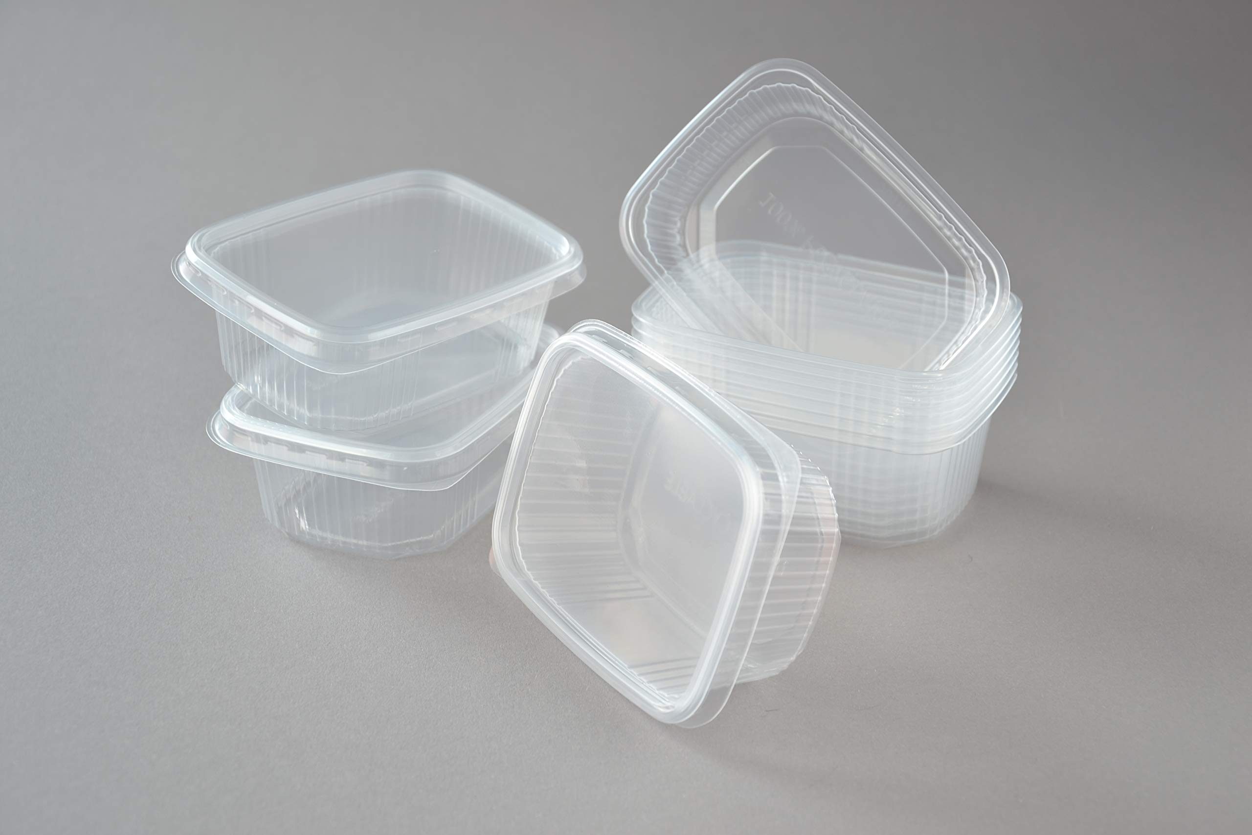 250 Stück Feinkostbecher mit Deckel, 200 ml eckig transparent, Salatbox, Rechteckbecher, Salatschalen
