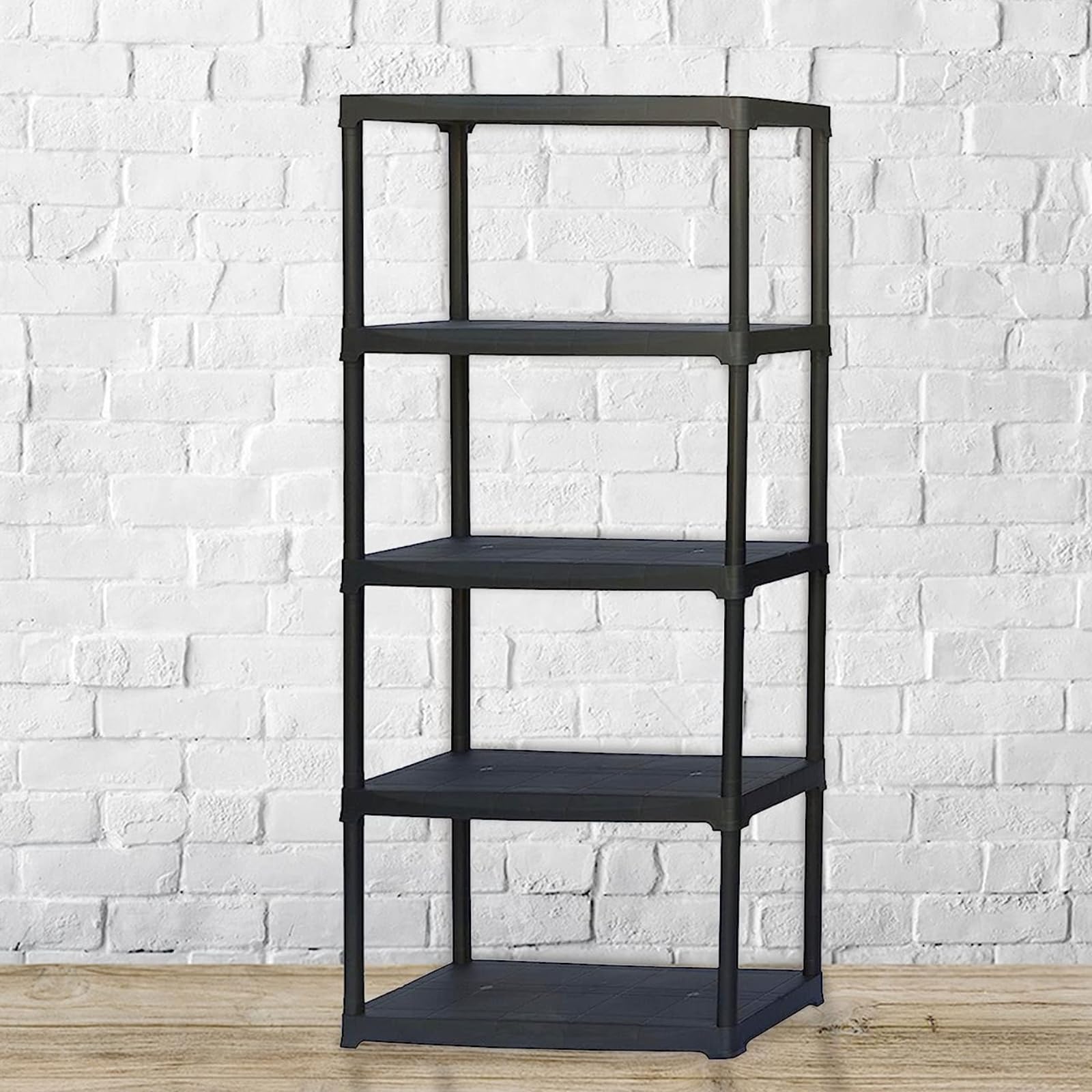 EffeDecor Scaffale Modulare Con Ripiani in Plastica,Da Interno o Esterno, Facile da Montare Resistente, Made in Italy, Nero (5 Ripiani)
