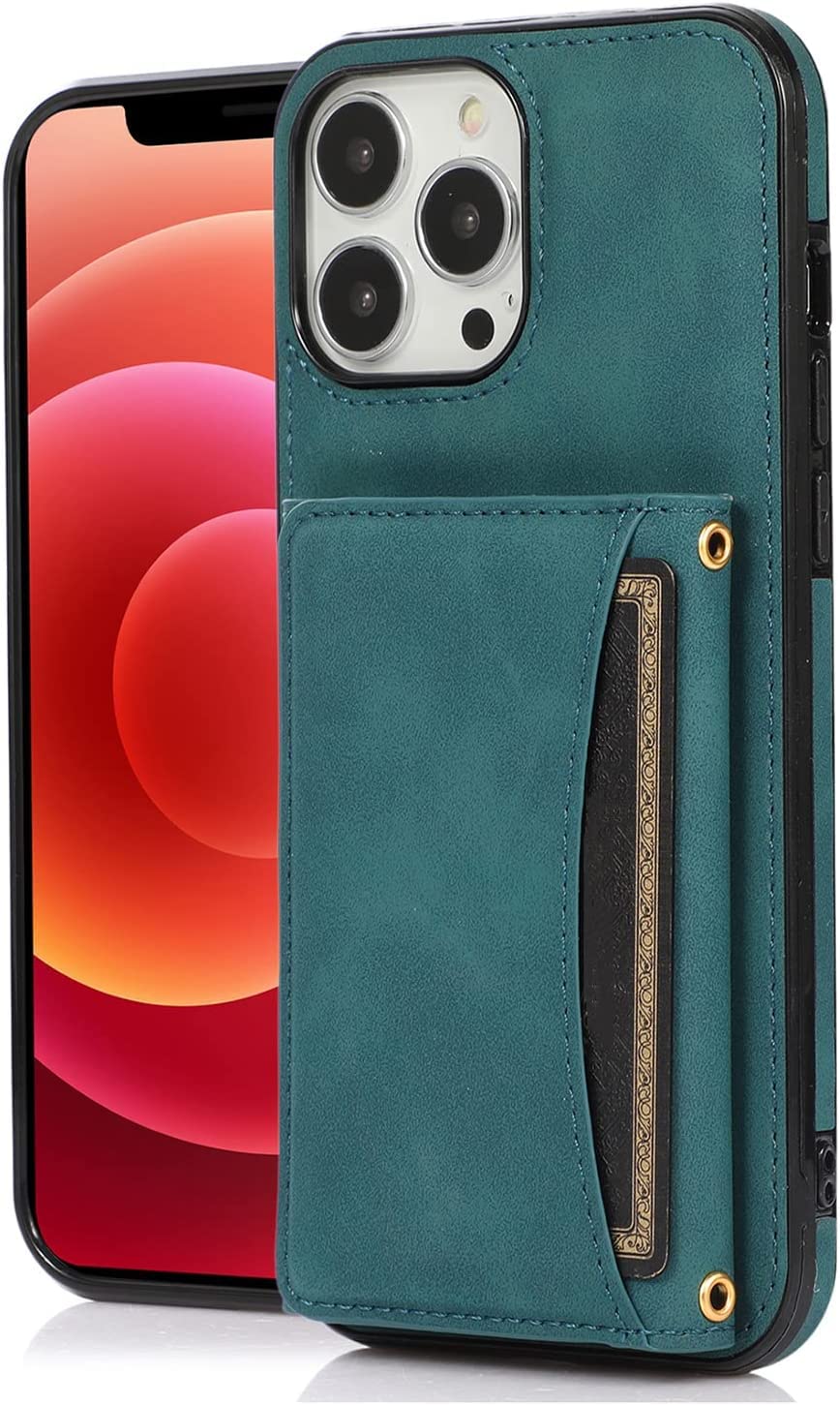 Étui portefeuille iPhone 14 bleu en cuir PU avec porte-cartes et fermeture magnétique