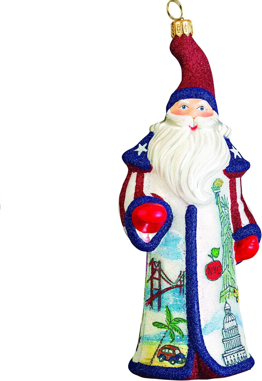 Glitterazzi Americana Santa Polish Glass Christmas Ornament