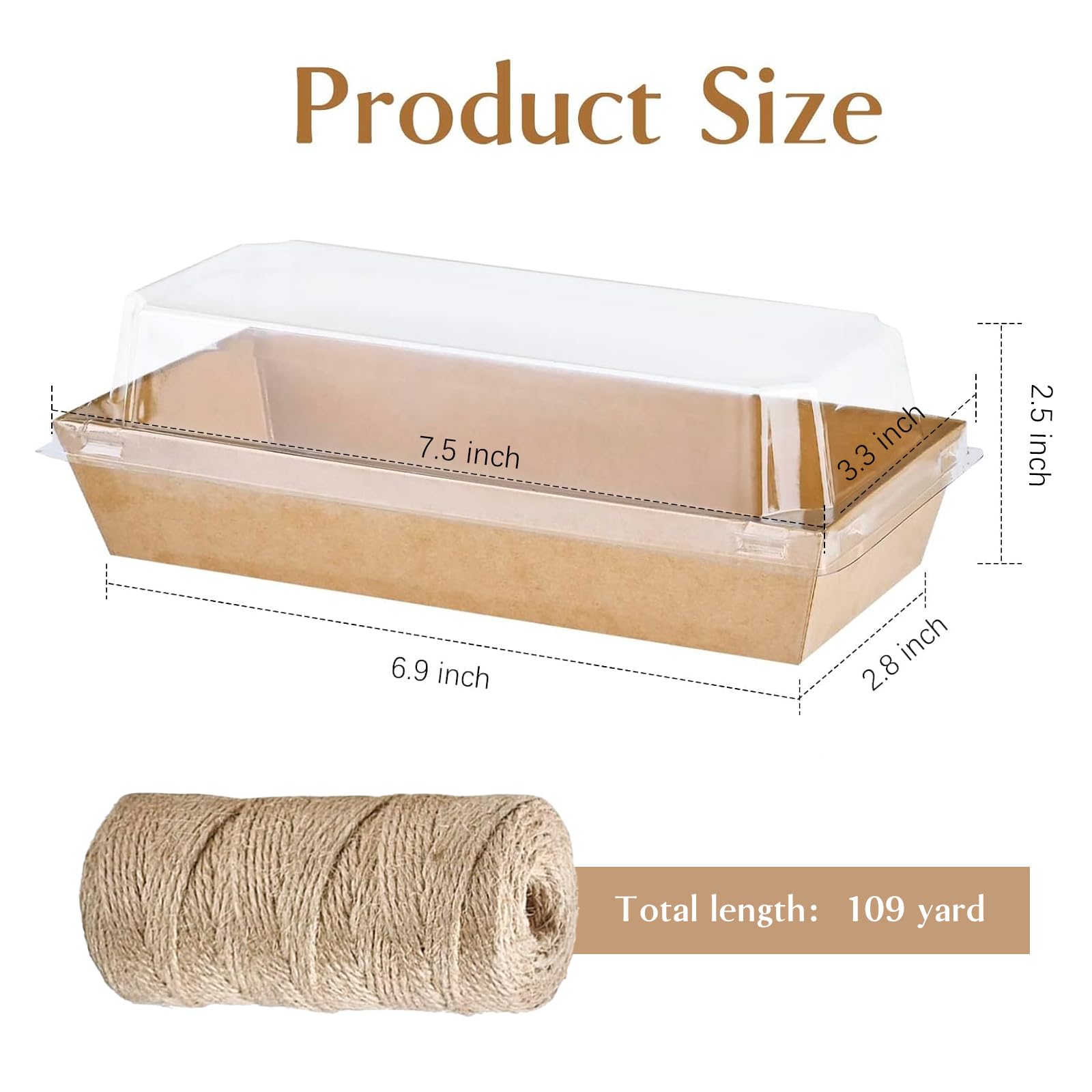 ZORRITA Confezione da 100 scatole di carta con coperchi trasparenti, scatole per sandwich usa e getta rettangolari per alimenti da forno, dolci, fragole, fette di torta e biscotti (marrone)
