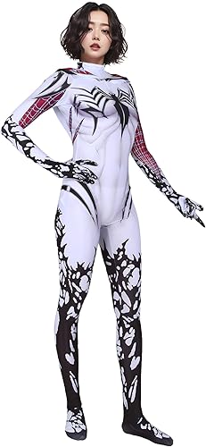 hermixa Disfraz de araña para adultos, disfraz de araña fantasma blanco Gwen.