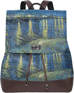 Notte stellata sul Rodano di Vincent Van Gogh Borse a spalla per donna Zaino in pelle per ragazze Borsa a tracolla impermeabile Borse per ragazze di moda Zaino in pelle colorato