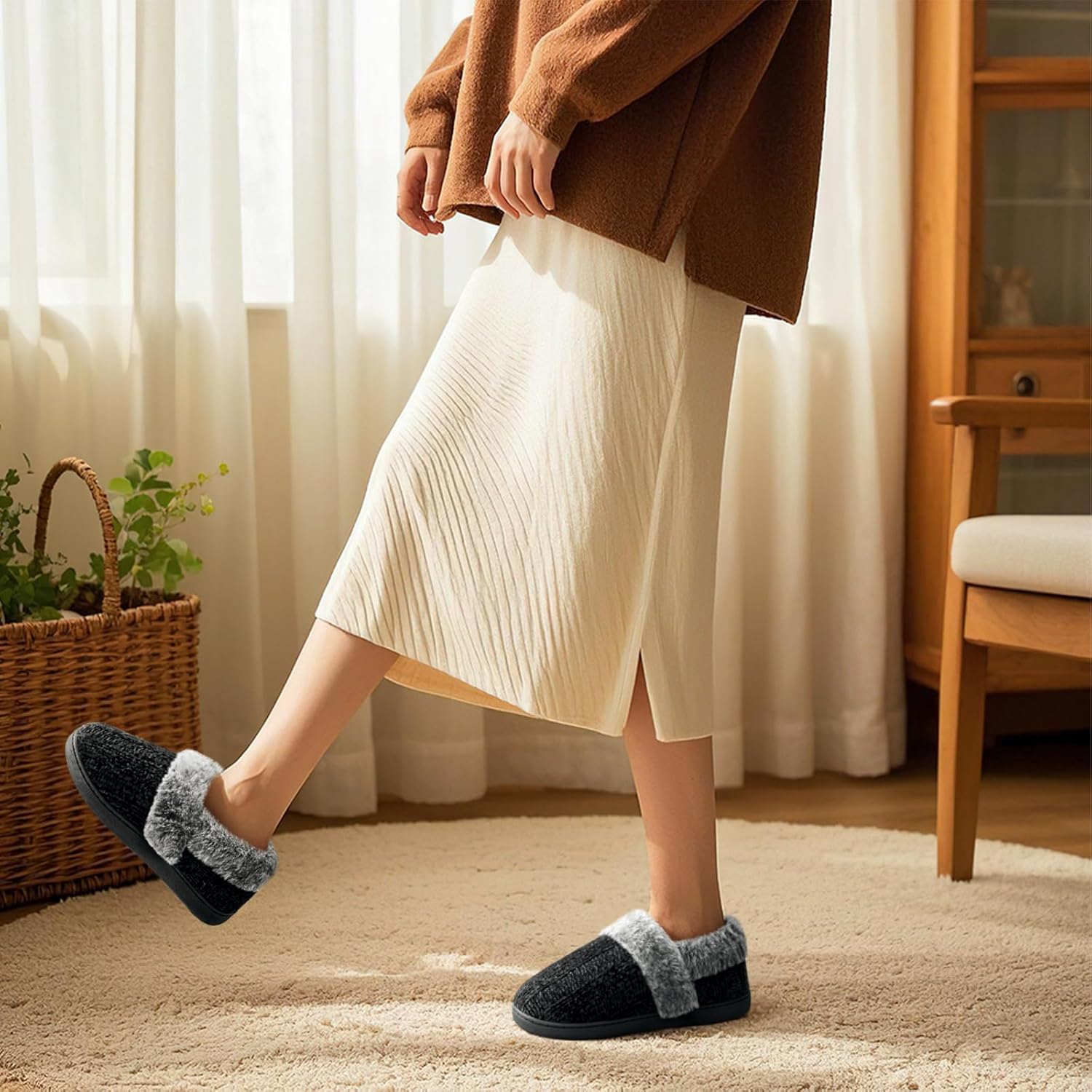 ATHMILE House Slippers for Women Memory Foam Closed Back House Shoes Outdoor Indoor Bedroom Slippers Chenille Knit Fleece Fuzzy Comfy Cozy - Image 2