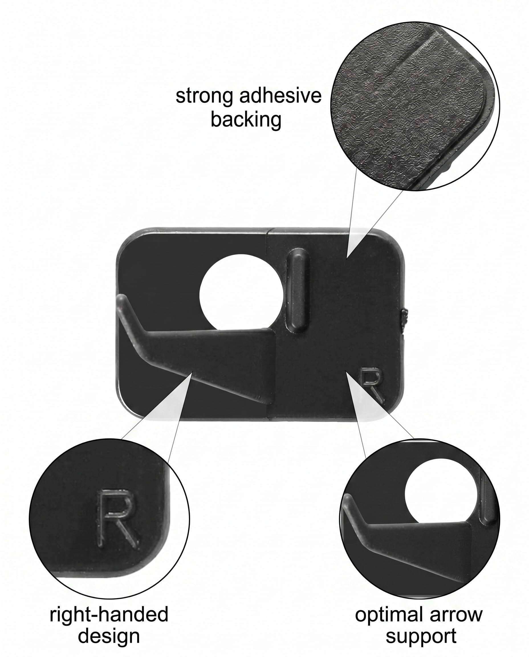 6 Pièces Repose-Flèche Droitier Accessoires de Tir à l'Arc – Support de Flèche Adhésif en Plastique Noir pour Arc Recurve et Compound, Guidage de Flèche Précis