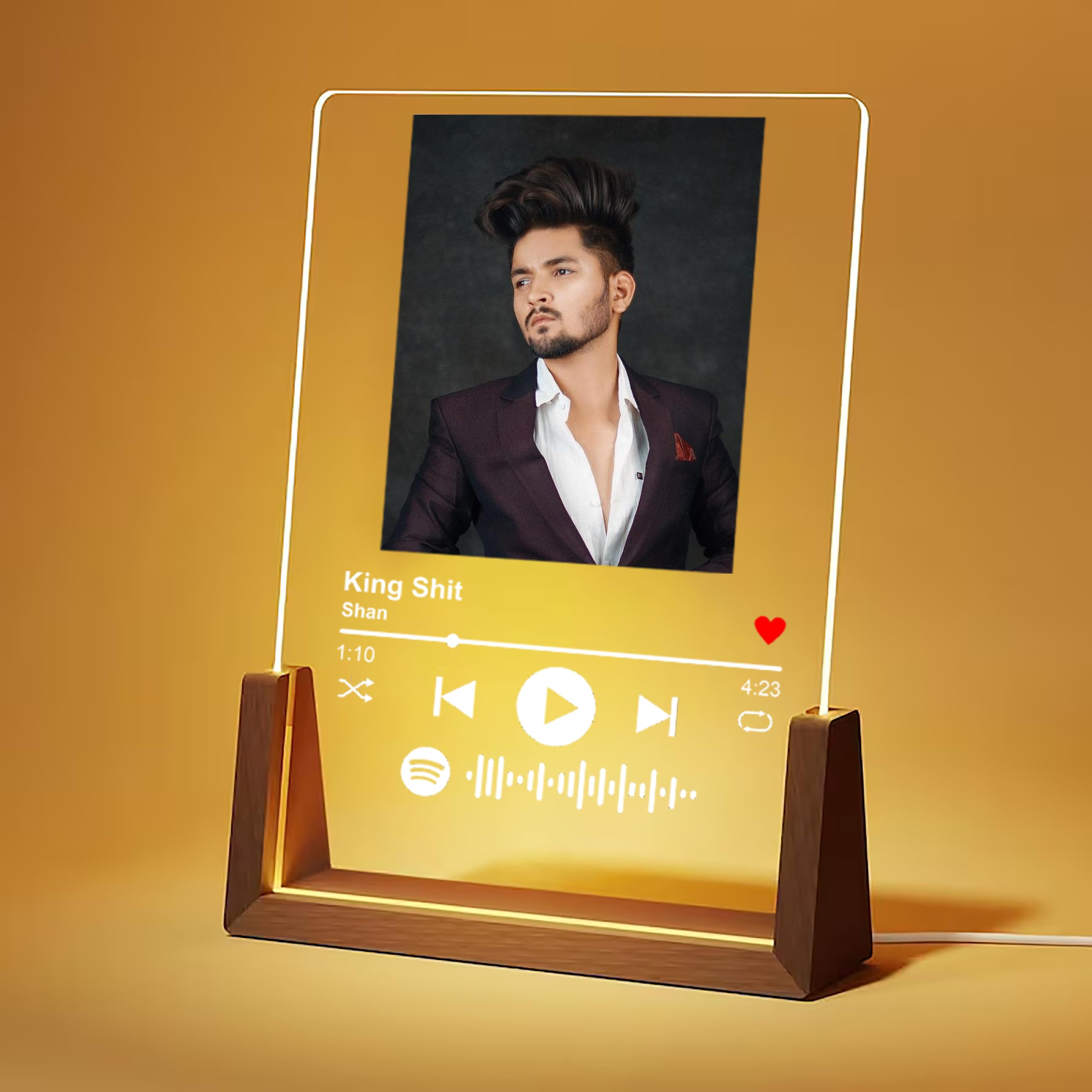 WEHATKE Customized Spotify Acrylic LED Lamp with Wooden Base | Personalized Night Light with Photo & Song Code | Unique Birthday, Anniversary & Valentine Gift 1