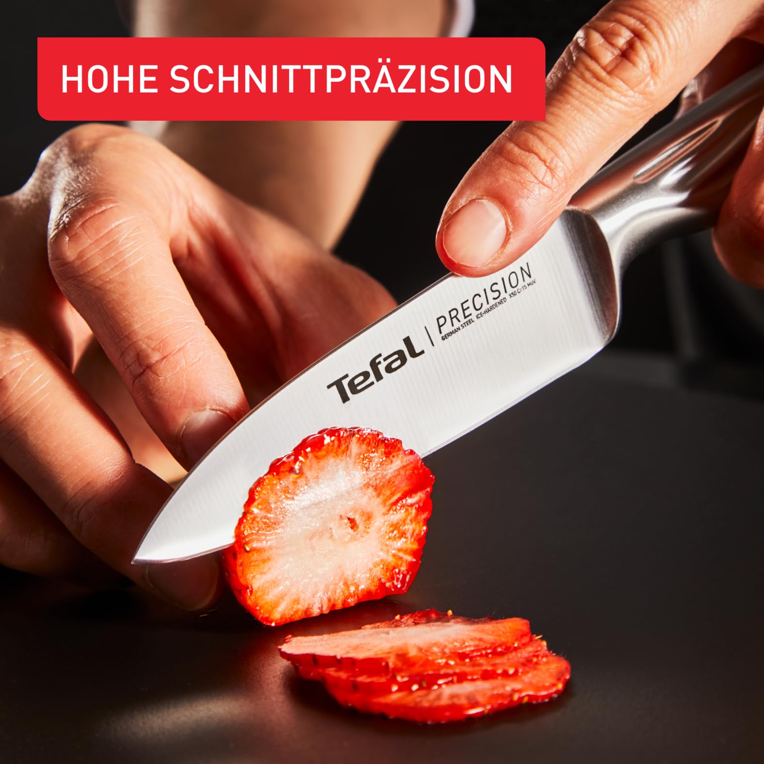Tefal Precision Schälmesser 9 cm, schärfstes Messer, 22°-Klingenwinkel, Eishärtungstechnologie, Wellenmuster, Edelstahl, K2890124