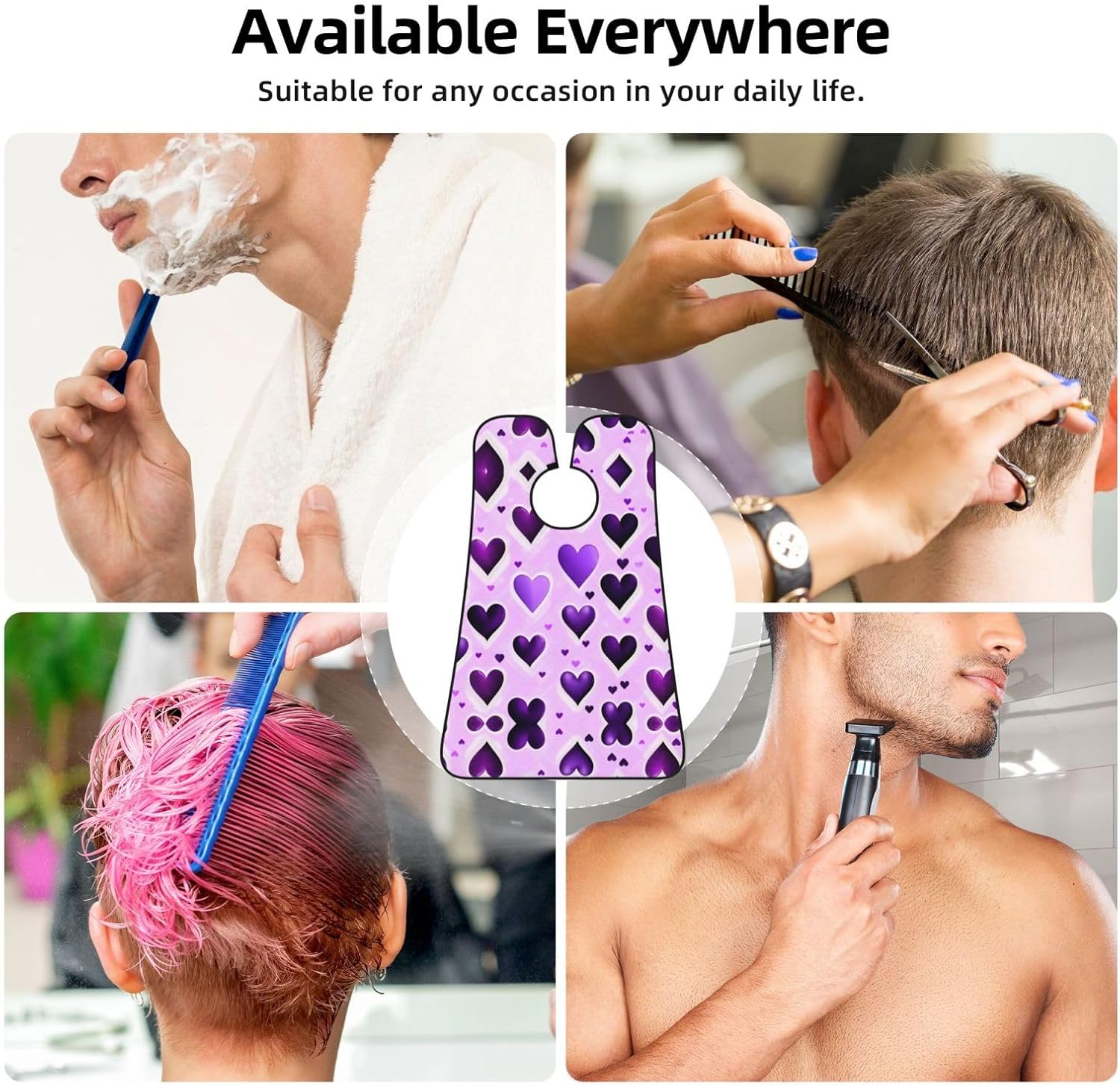 Fashional Purple Hearts Print Beard Bib Apron, Shaving Apron For Dad, Men'S Hair Catcher For Shaving Best Gifts For Dad