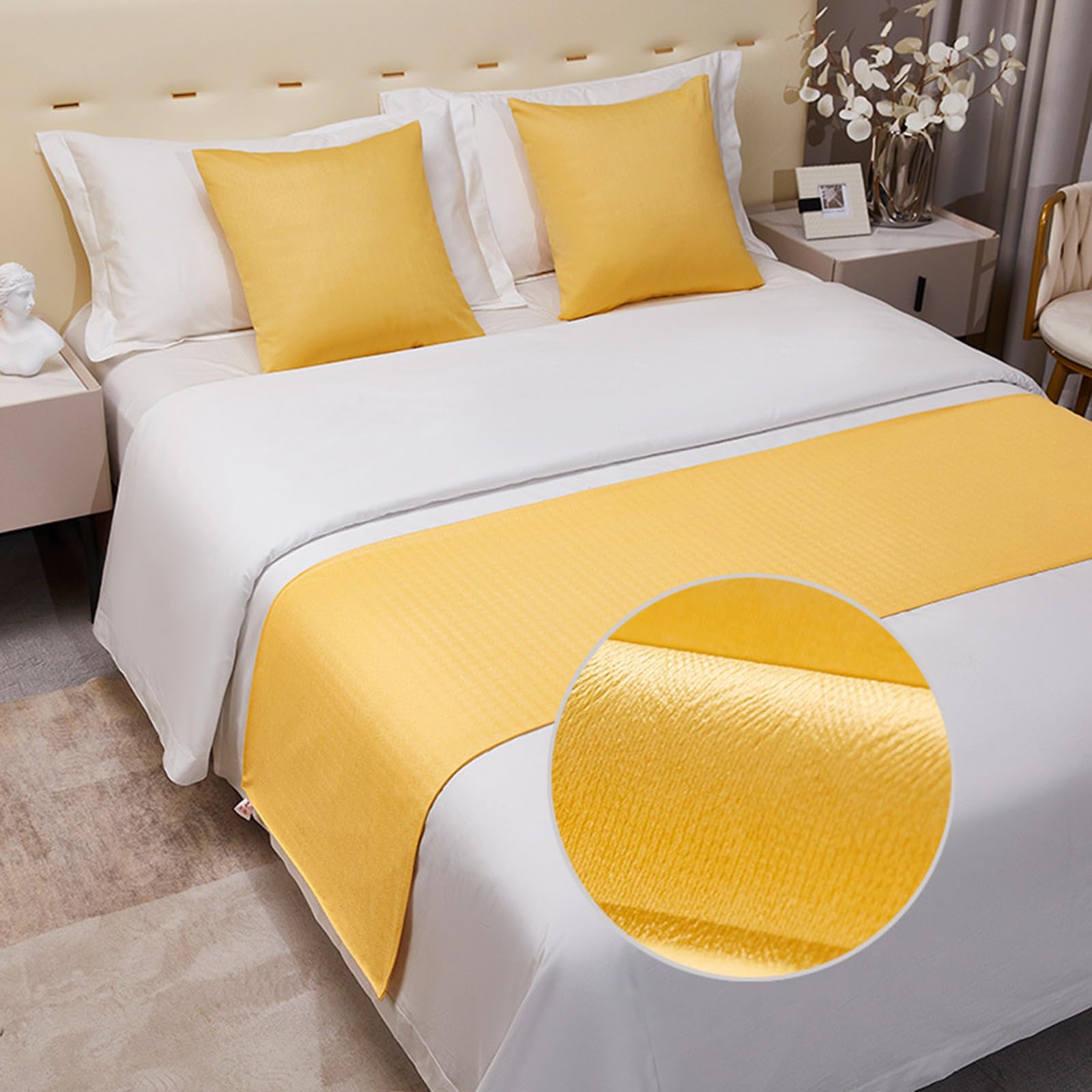 QRGMKL Solid Color Bed Scarf No Fading Bed Runner Luxury Bedspread Slipcover Bedding Decor for Wedding Room Bedroom-Yellow||210X50cm for 1.5m Bed