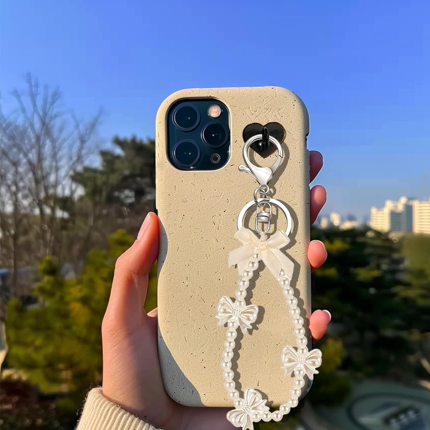 SMUOBT 2Pcs Silver Heart Keychains For Women, Aesthetic Bow Heart