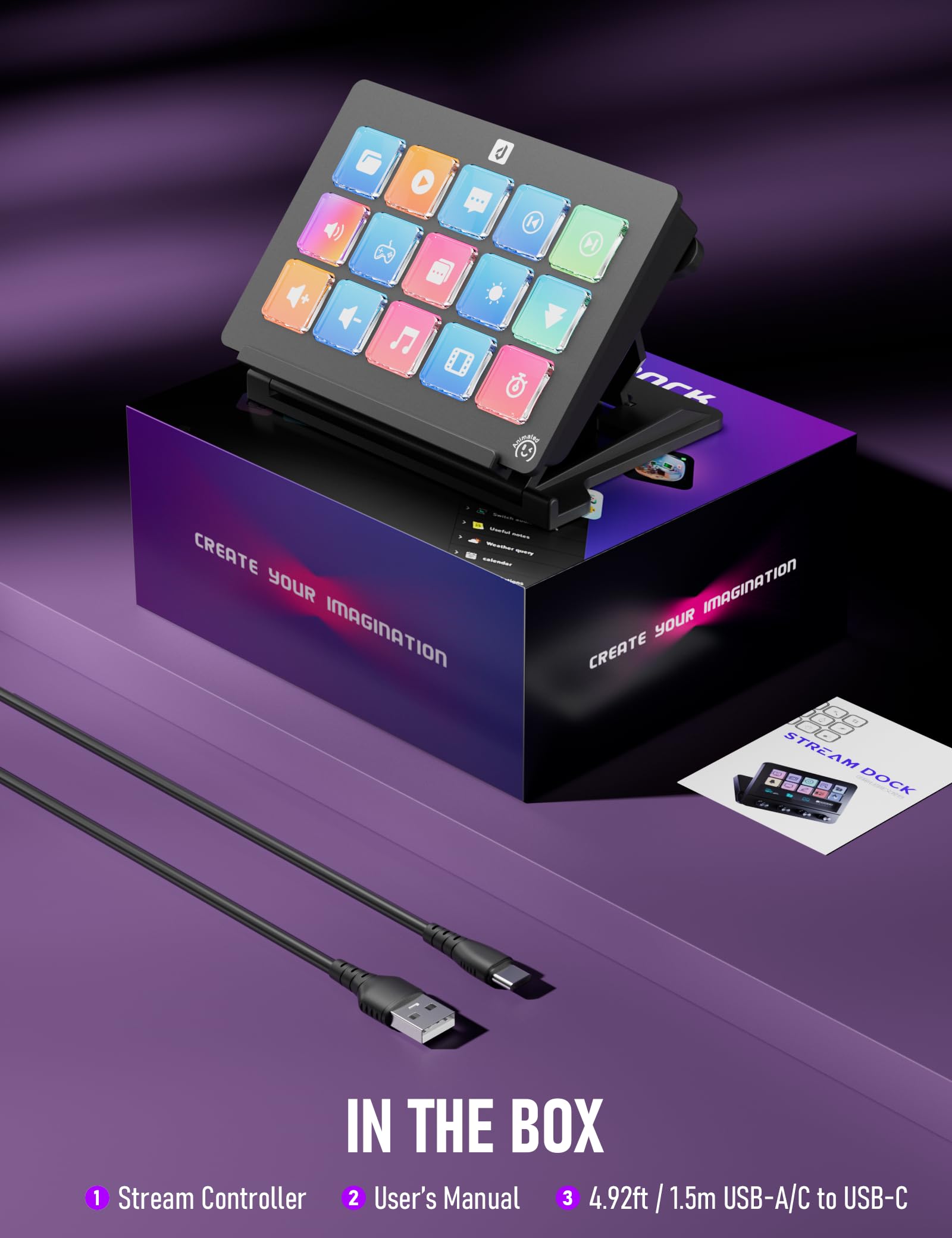 upHere Tastiera macro, Stream Control Deck Game Shortcut tastiera con 15 tasti programmabili, pad visivo preimpostato personalizzabile per OBS/Twitch/YouTube/Streamlabs, installazione ufficio