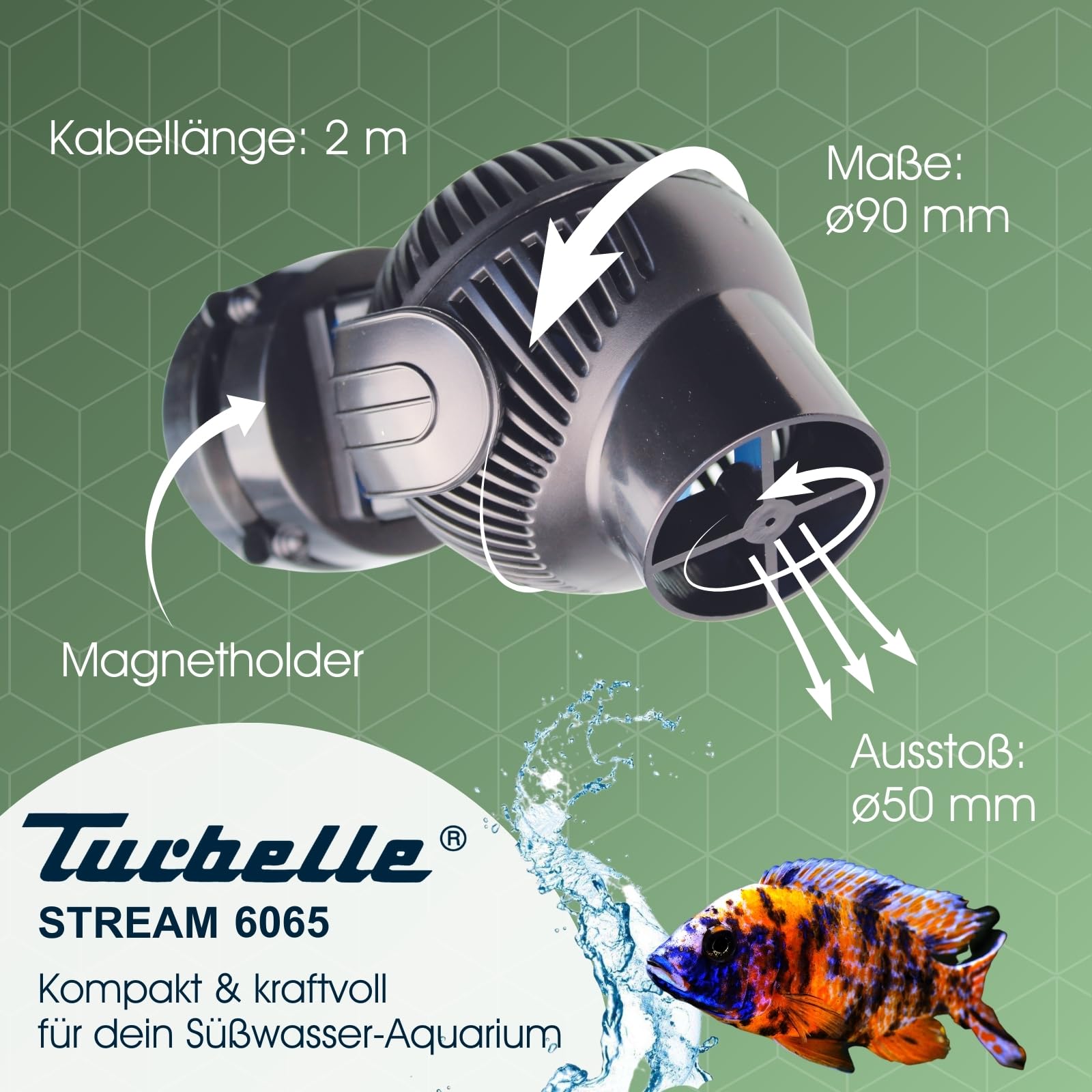 TUNZE Strömungspumpe Turbelle Stream 6065 I Pumpe mit 6500l/h Strömungsleistung I Propellerpumpe mit Magnet Holder & Silence Klemme bis 15mm Glasstärke I Wasserpumpe für Süßwasser-Aquarium