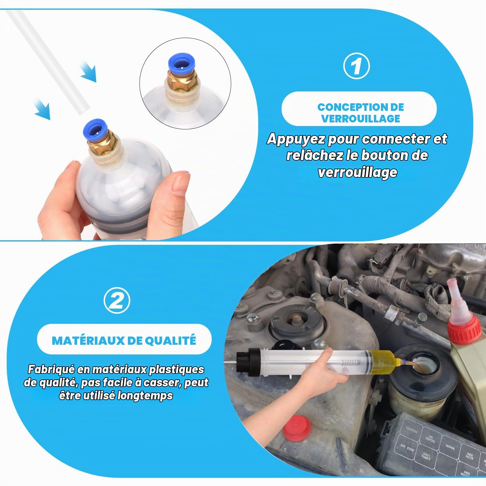 RISVOWO Seringue a Huile 500CC, Seringue d'aspiration d'huile, Huile Aspiration Seringue-Pompe de Transfert avec 2 Tube Extension pour le Liquide de Frein, les Huiles de Transmission, le Liquide de Re