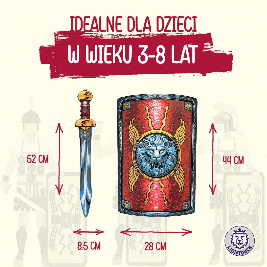 Liontouch Rzymski Miecz i Tarcza Legionisty | Historyczny Zestaw Zabawek do Gry Rolowej dla Dzieci Wcielających się w Żołnierza Starożytnego Rzymu | Bezpieczne Broń i Zbroja Bojowa do Przebierania się