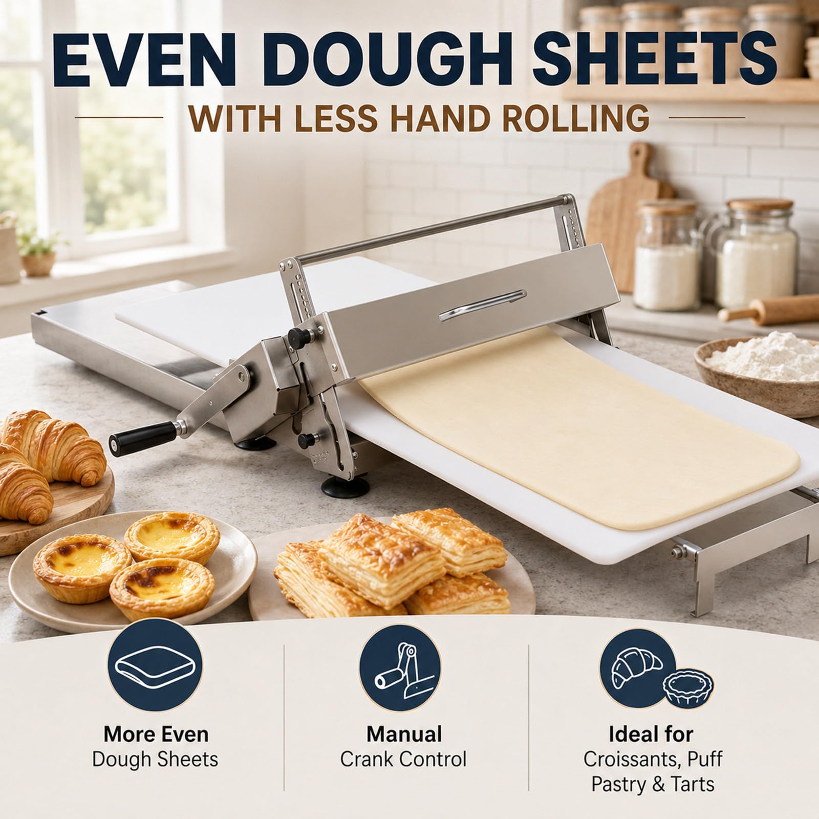 Manuelle Teigausrollmaschine, 40 cm für Blätterteig, Tartes und Croissants
