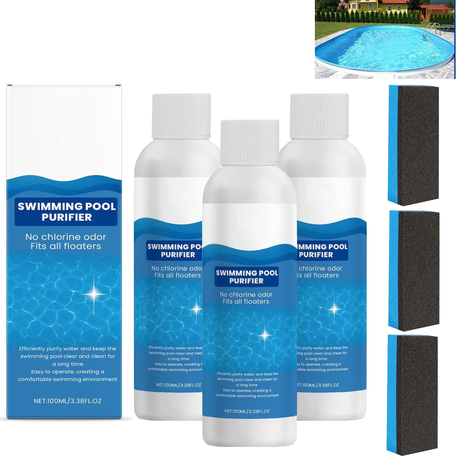 Swimming Pool Purifying Liquid, Pool Cleaner, Pool Clarifier, Pool Cleaning Kit, Keeps Water Crystal Clear and Removes Cloudiness for Inground Pools & Above Ground Pools (3PCS)