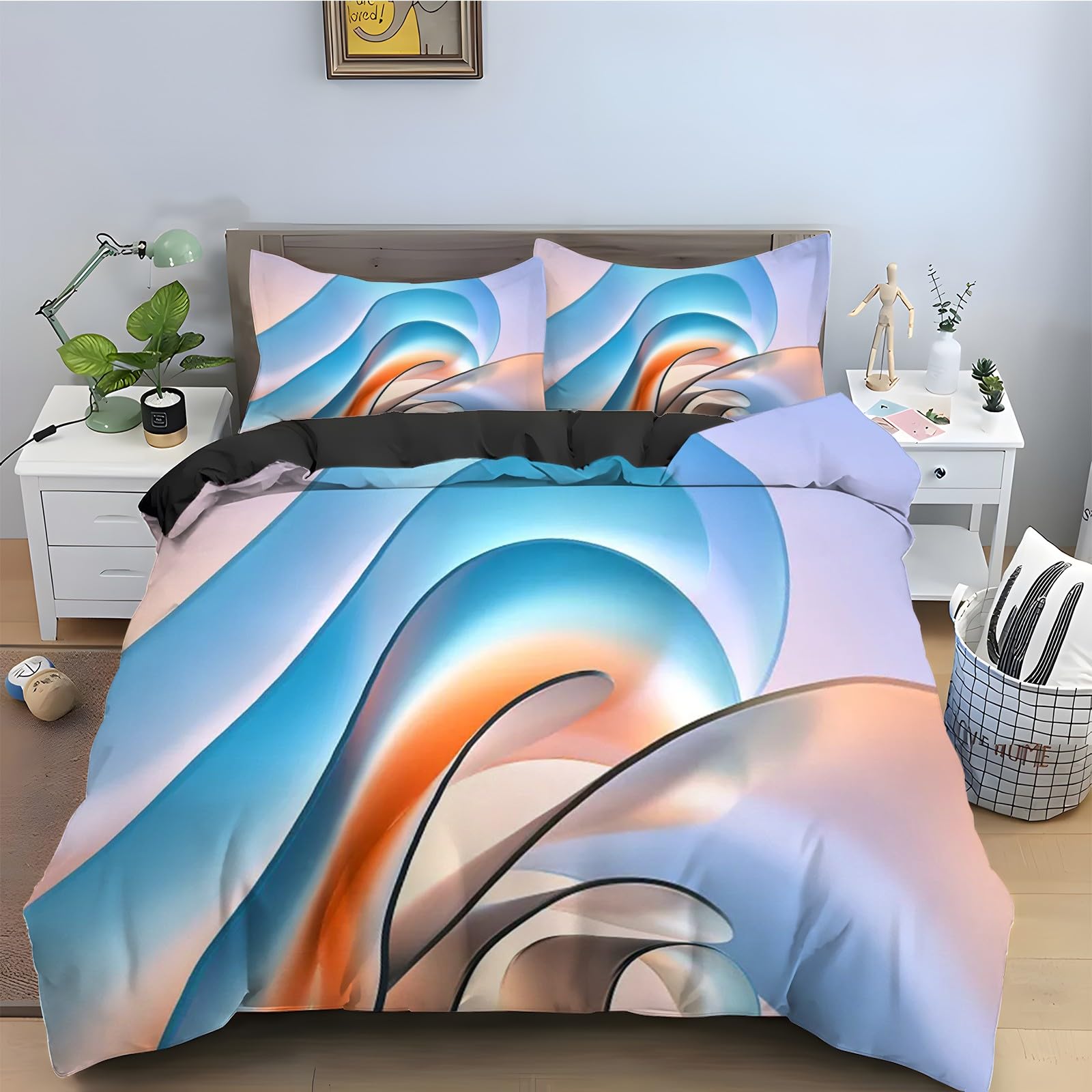 Housse de couette 160x200 cm avec 2 taies d'oreiller, parure de lit 3 pièces en microfibre douce