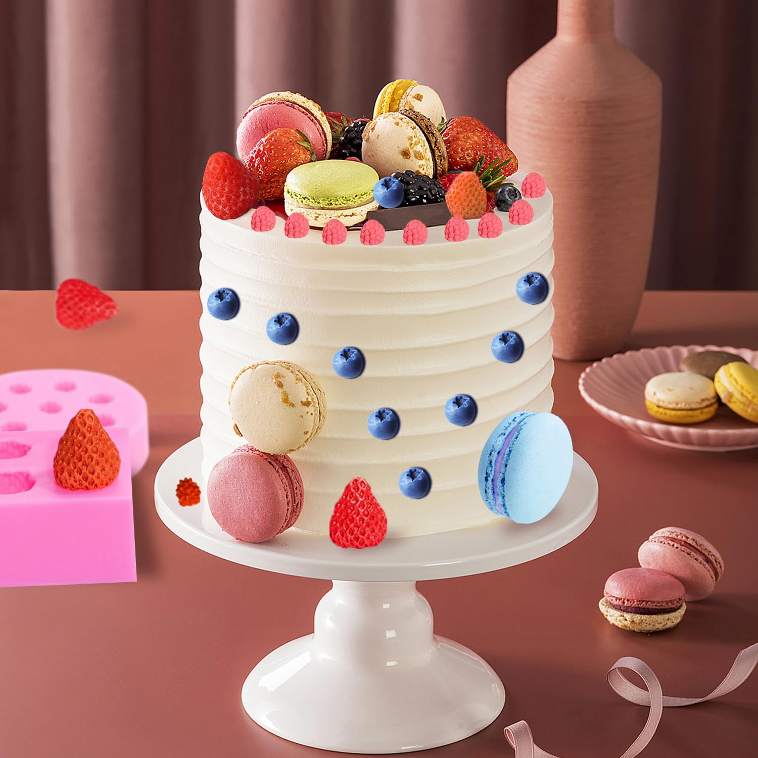 3D-Obstkerzenformen, Silikon, Erdbeerform, Schokolade, Kekse, Lebensmittel, Macaron, Maulbeere, Heidelbeere, Wachs, Schmelzwachs, Badebomben, Formen für Kerzenherstellung, 6 Stück