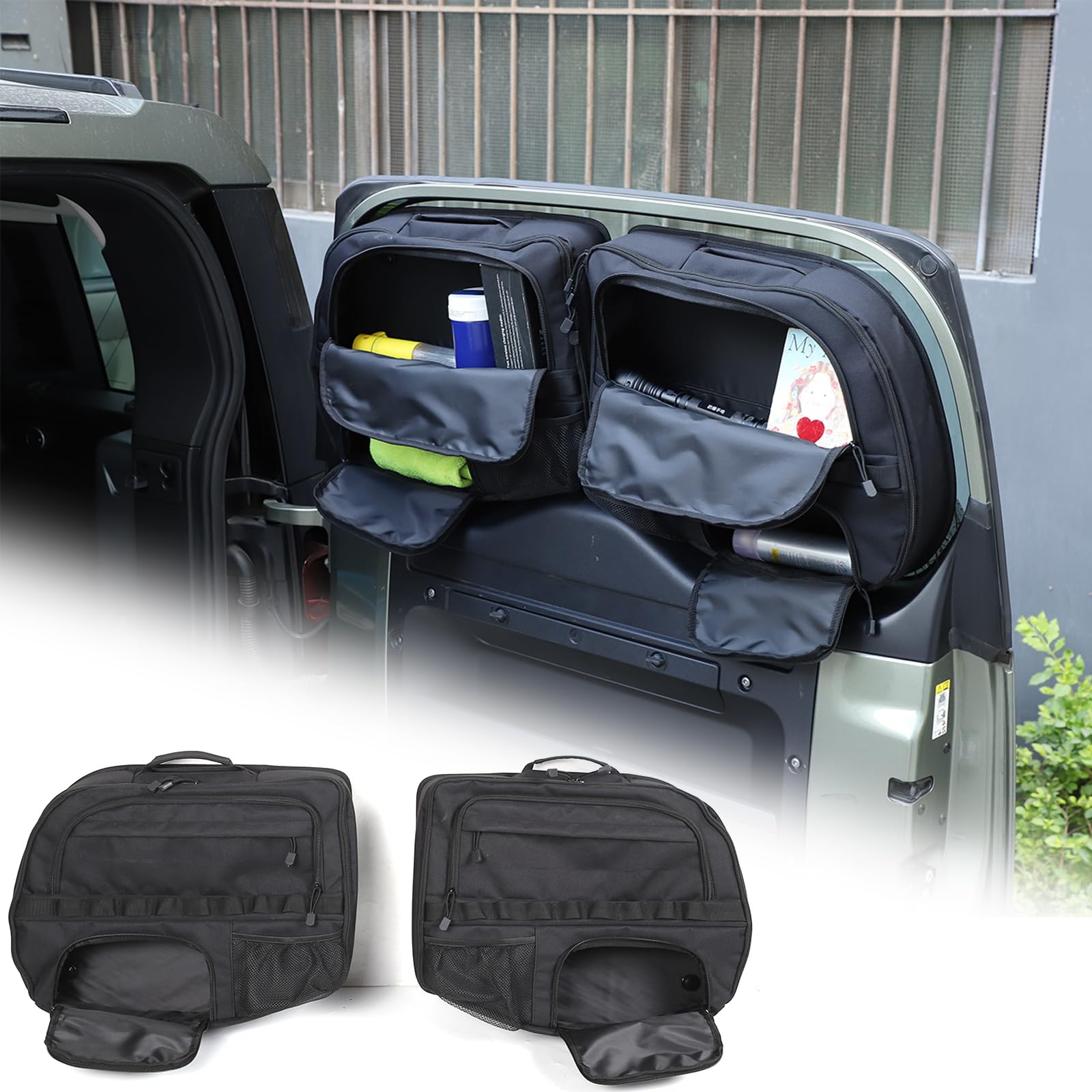 PIUGILH Tailgate Storage Bags Back Door Cargo Organizer Compatible with Land Rover Defender 90 110 130 2020 2021 2022 2023 2024 Interior Accessories, 2Pcs