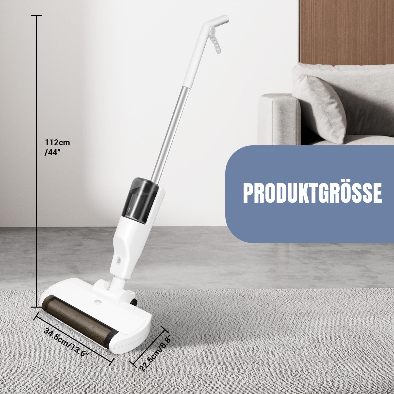 Kabelloser Elektrischer Wischmopp, 9600 U/min Rotierende Mikrofaser-Bürste, 550 ml Wassertank, 500 ml Staubbehälter, Blaue LED-Keimtötung, Sprühfunktion, Leicht (1,68 kg) für Hartböden, Fliesen, Lamin